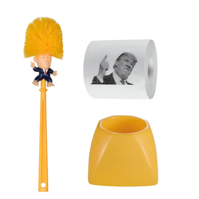 Creative Trump Toilet Brush Holder Donald Trump Toilet Brush Head Silicone Bathroom WC Cleaning Brushes Set Statues Yellow bathroom accessories toilet brush set toilet brush holder