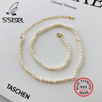 S'STEEL-collares de Perlas barrocas para mujer, gargantilla de cadena de oro minimalista de Plata de Ley 925, Collar de Perlas, joyería fina
