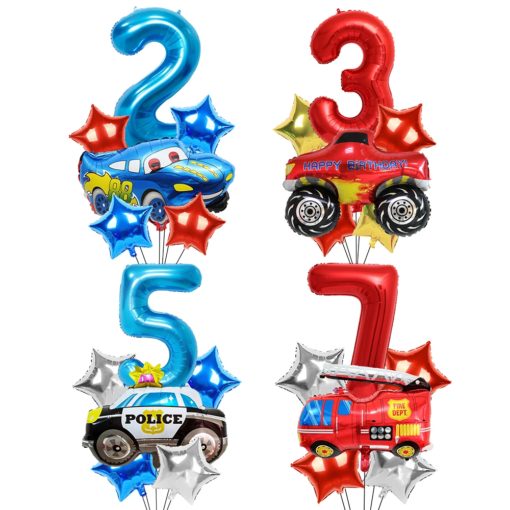

6pcs Cartoon Car Number Foil Balloons Set Plane Air Balloons Boys Girl Birthday Party Decoration Baby Shower Supplies Kids Balls