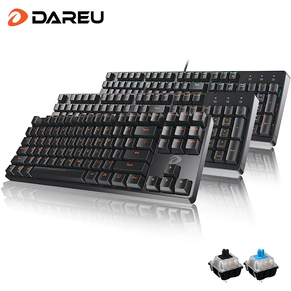 DAREU DK100 механические клавиатуры 104 клавиши синий/черный переключатель без