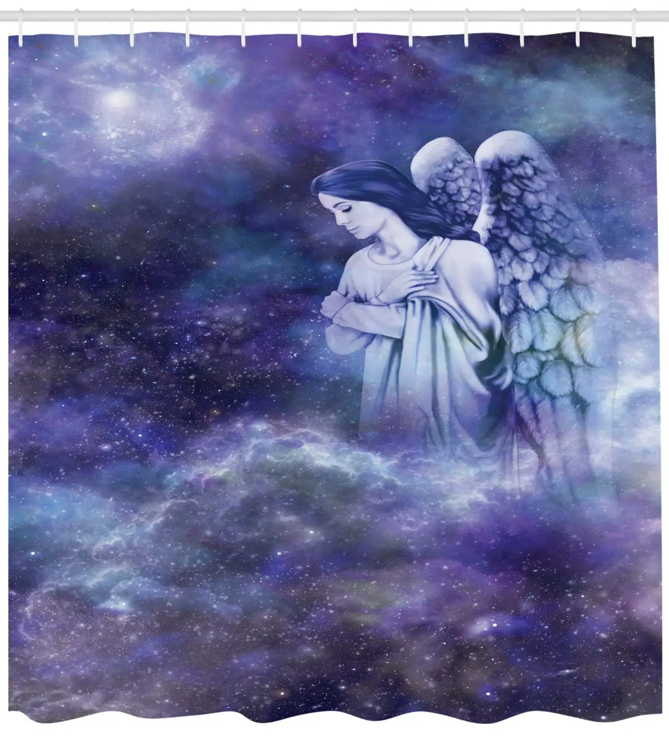 Angel Guardian Winged Woman Watching Above On Galaxy Background