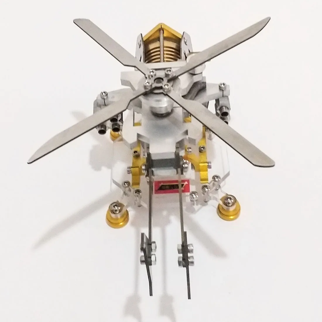 Armed Version Helicopter Horizontal Single Cylinder Vacuum Stirling Model Toy - Silver