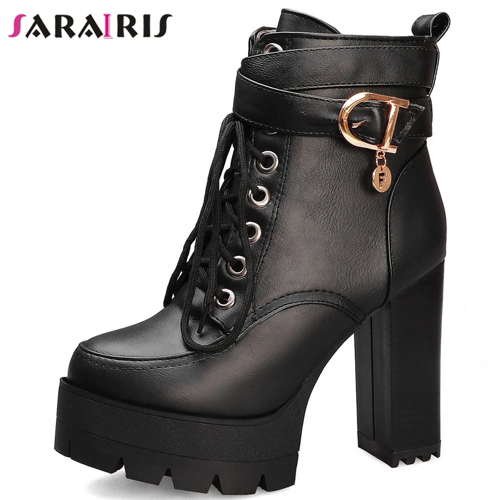 

SARAIRIS Big Size 33-43 New High Platform Booties Ladies Cool Ankle Motorcycle Boots Women 2019 Super High Heels Shoes Woman