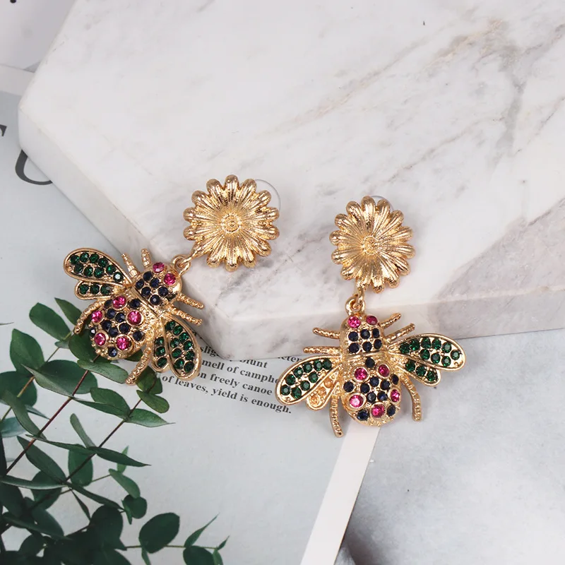 Korean Elf Earrings Temperament Personality Asymmetric Flower Drop Bee Ear Jewelry Accessories Crystal Gifts | Украшения и