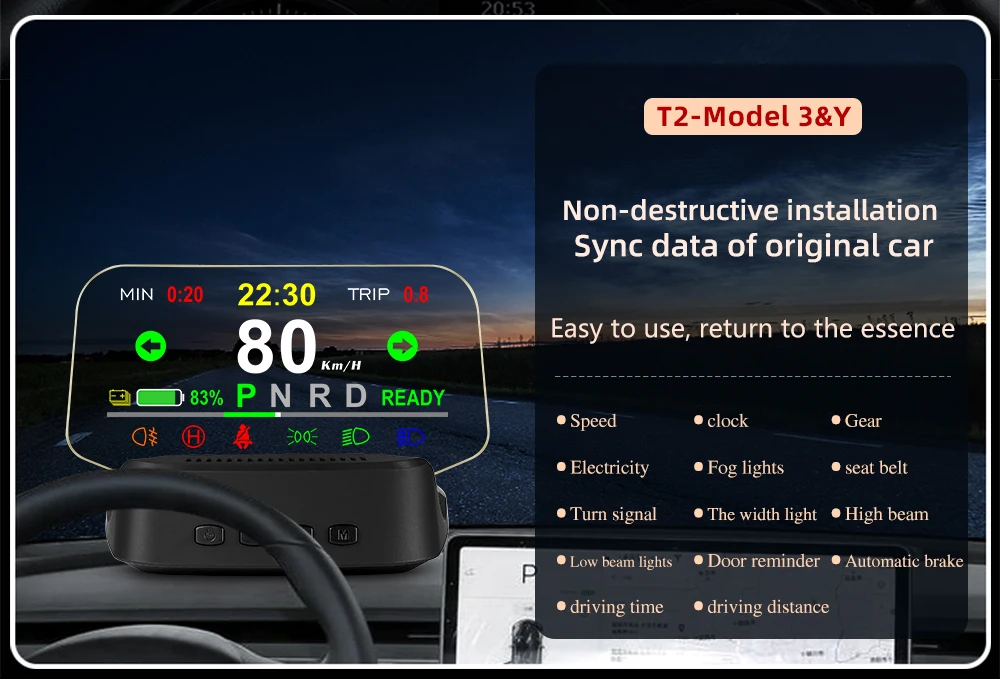 Geyiren t2 multi-função hud cabeça up display