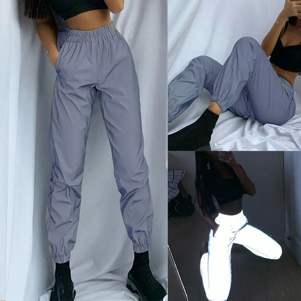 Pantalones de chándal reflectantes para mujer, ropa holgada para correr,  Hip Hop, espectáculo de baile, fiesta nocturna _ - AliExpress Mobile