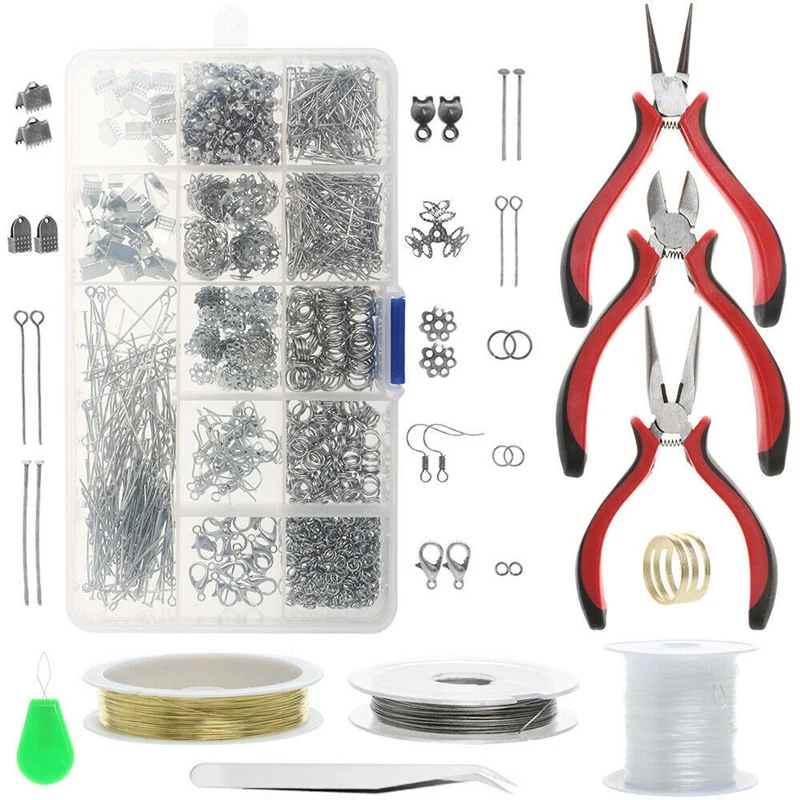 15 Grids Metal Jewelry Making Kit DIY Necklace Materials Repair Tool with Accessories Findings and Beading Wires Adults Supplies