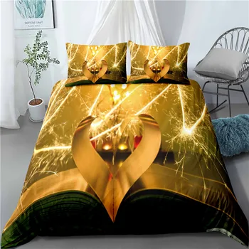 

Couple Heart Golden Fireworks Bedding Set Bedroom Decor Lover Gift Valentine's Day Quilt Cover 1PC Duvet Cover with Pillowcase