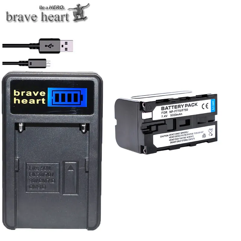 2 шт. 5000 мА/ч, NP-F770 NP-F750 NP F770 np f750 NPF770 750 батареи+ ЖК-дисплей USB Зарядное устройство для sony NP-F550 NP-F770 NP-F750 F960 F970 - Цвет: charger and 1battery