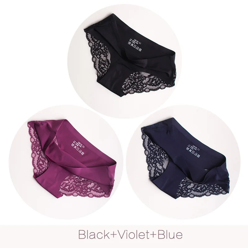 Black Violet Blue FITLIFE, женские сексуальные кружевные трусики, бесшовное женское нижнее белье, трусы, нейлон, шелк, для женщин, бикини, хлопок, прозрачное белье - Цвет: Black Violet Blue