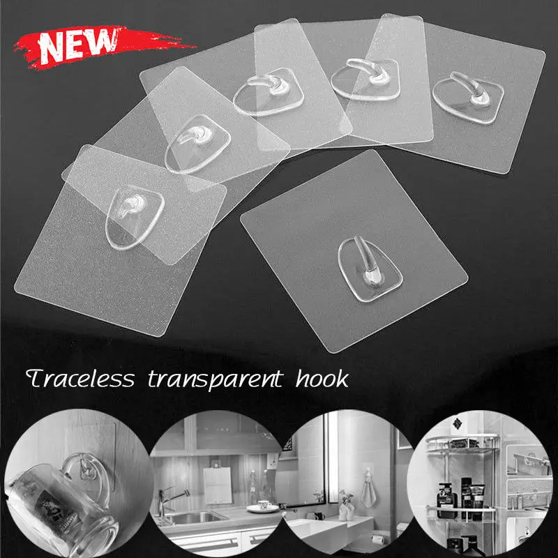 

1/6/10 pcs HOOK Strong Transparent Suction Cup Sucker Wall Hook Multi-function Stainless Steel hook kitchen bathroom accessories
