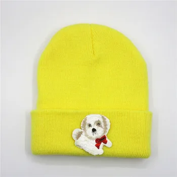 

2020 new style Curly Bichon embroidery Thicken knitted hat winter warm hat Skullies cap beanie hat for kid boy and girl 270