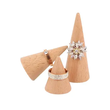 

Simple Unpainted Wooden Ring Holder Jewelry Display Rack Cone Shape Bracket Organizer Showcase DIY Cradts Accessories