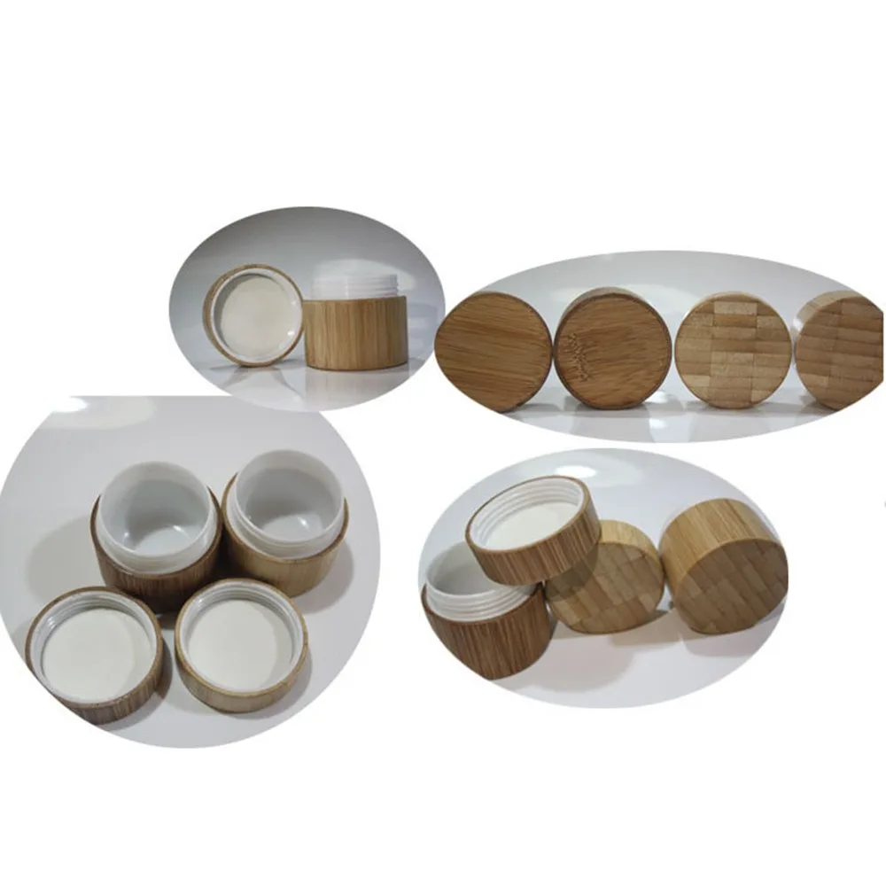 Natural Bamboo Refillable Bottle Cosmetics Jar Box Makeup Cream Storage Pot Container Portable Round Bottle 3