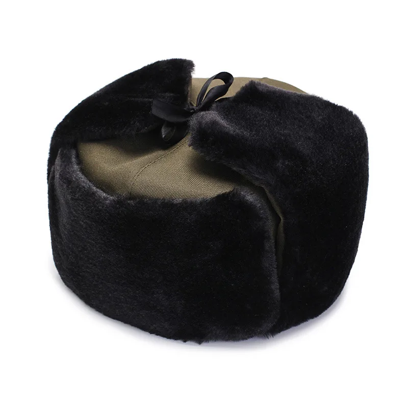 B07-Army green Мужские теплые меховые шапки-бомберы для мужчин, для папы, среднего возраста, однотонные утолщенные шапки-ушанки Leifeng, однотонные зимние шапки, теплые зимние модные шапки - Цвет: B07-Army green