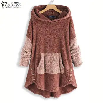 

Fashion Solid Hoodies Women's Sweatshirts 2020 Autumn Hooded Fluffy Coats Female Fleece Pullovers Plus Size Pacthwork Outwears