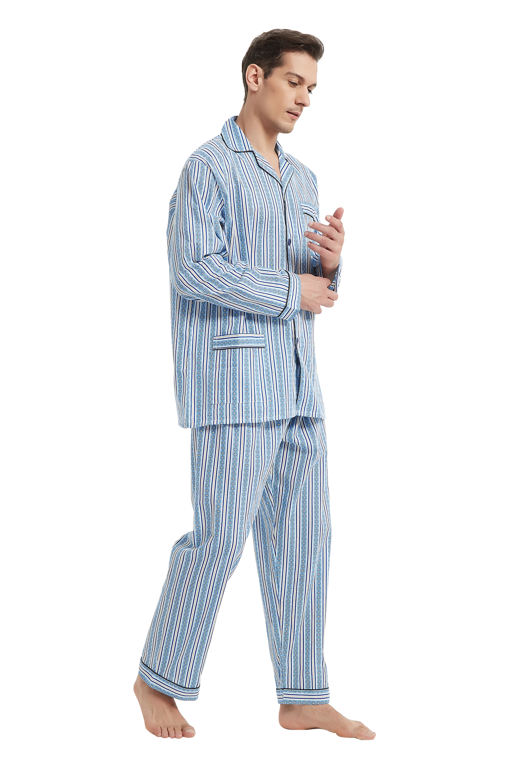 Global/pajamas men's button/set men's home/pajamas men's with pants suitable for spring and summer