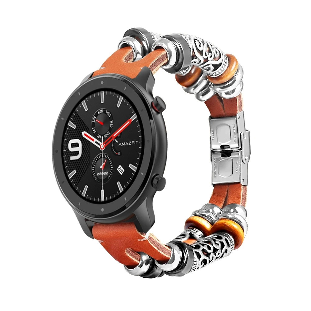 Кожаный браслет для Xiaomi Huami Amazfit GTS GTR 47 мм 42 мм Ретро ремешок для часов для Amazfit bip youth Stratos 2/2S аксессуары