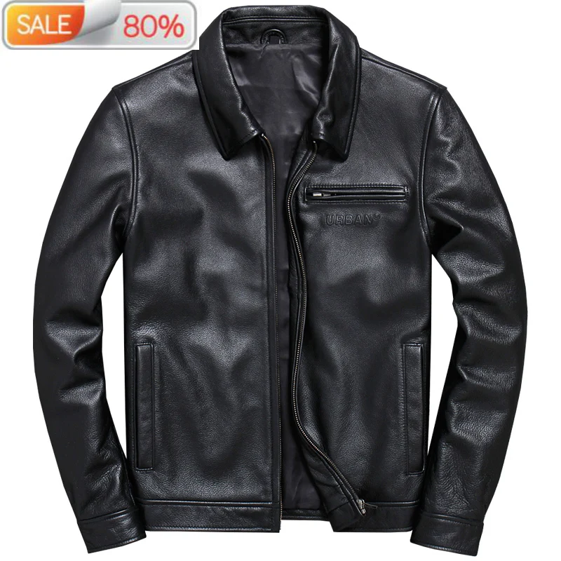 

AYUSNUE Genuine Jacket Men Spring Autumn 100% Cow Coat Short Cowhide Biker Mens Leather Jackets V-A005 B23A50