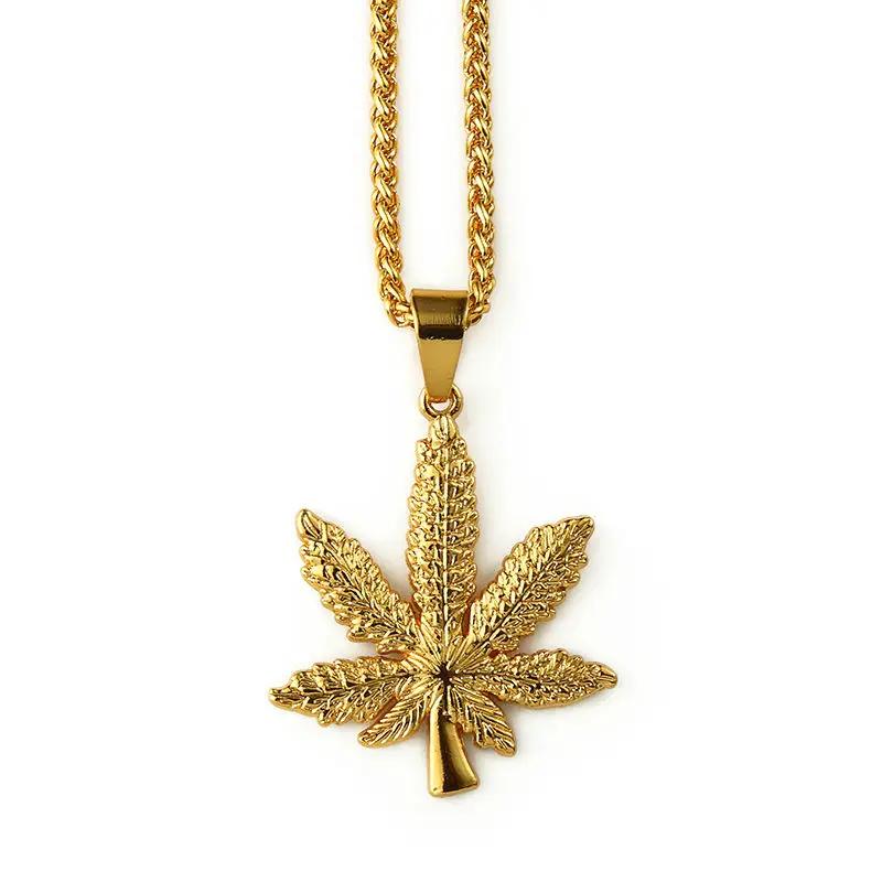 Golden Iced Out Classic Weed Pendant 
