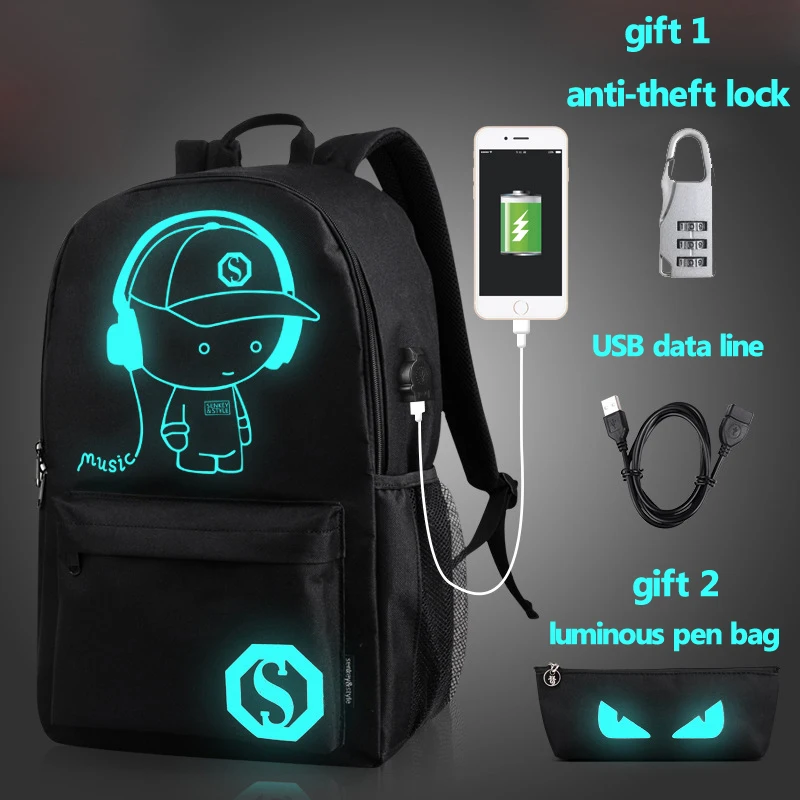 

2019 USB Charge music luminous new unisex schoolbag For teenage teenagers backpack to school bag Student book bag for boys girls