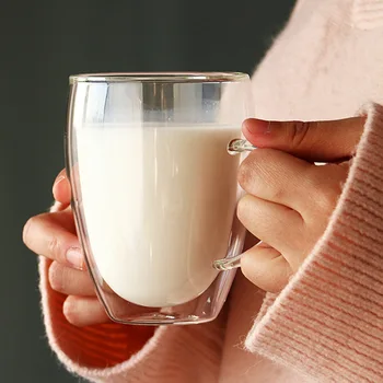 

100-400ml Double-layer Heat Resistant Transparent Glass Cup Office Coffee Tea Whiskey Wine Mug With Handle Drinkware