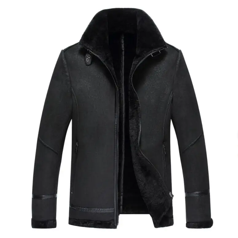 

Large size 3 color fur one piece leather wool soft warm leather jacket for men medium length plush and thickened Lamb hair