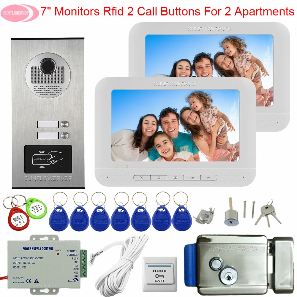 For 2 Apartments Door Station For Video Intercom 7\ House Doorbell Camera Access Control With Electric Door Lock Video Door Bell