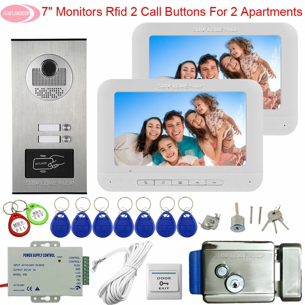 For 2 Apartments Door Station For Video Intercom 7\ House Doorbell Camera Access Control With Electric Door Lock Video Door Bell For 2 Apartments Door Station For Video Intercom 7\ House Doorbell Camera Access Control With Electric Door Lock Video Door Bell
