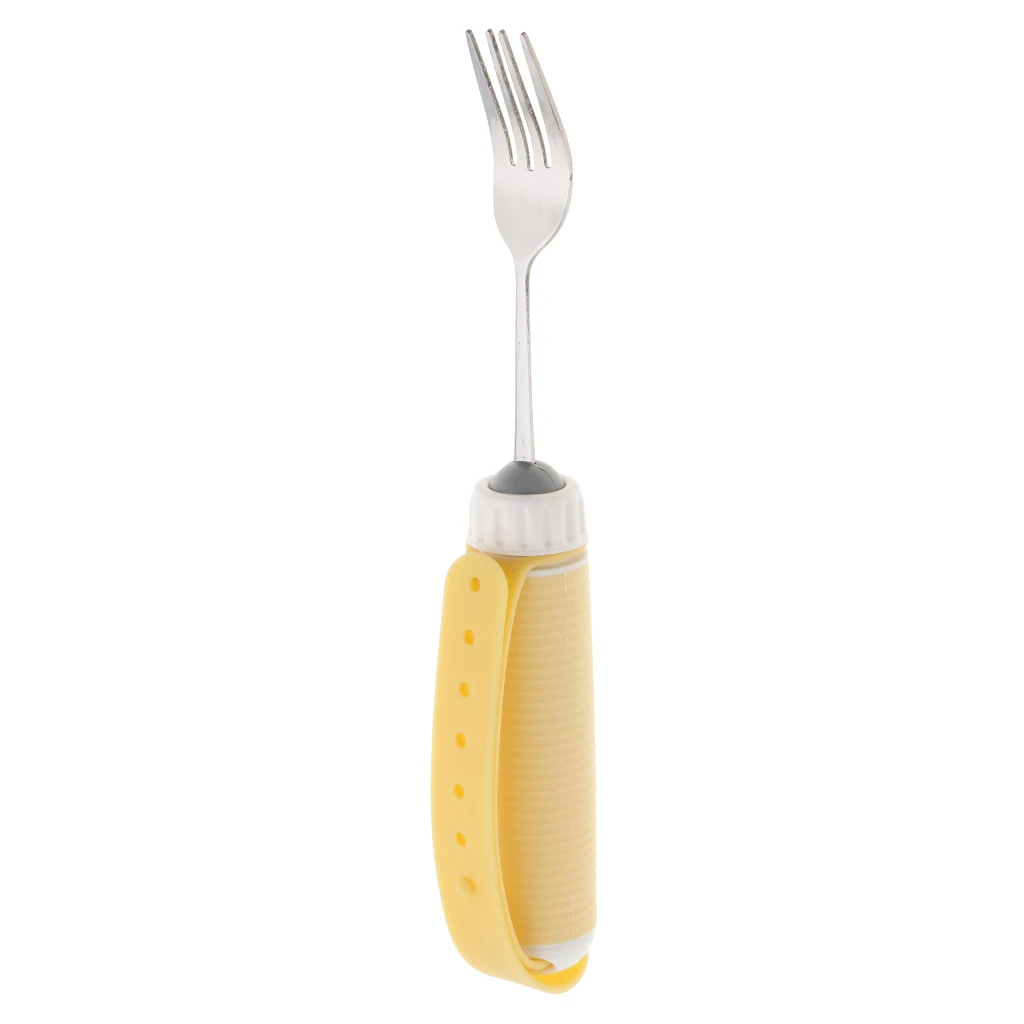 Arthritis Elderly Parkinson Adults Kids Utensil Eating Meal Fork - Steel & Silicone - Non Weighted Non Slip Design
