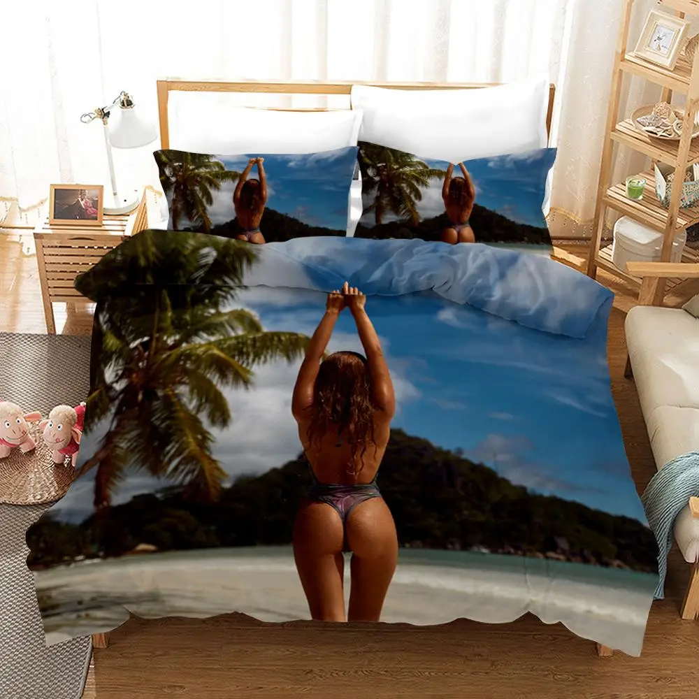 Sexy Buttocks Girl Bikini Beach Bedding Set Bedroom Decor Hypoallergenic Quilt Cover 1PC Duvet with Pillowcase | Дом и сад