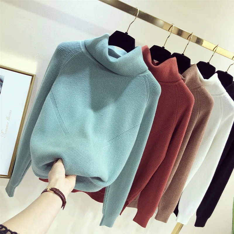 OCEANLOVE Turtleneck Solid Women Sweaters Autumn Winter Warm Pullovers Korean Student Casual Fashion Tops Ladies 13376