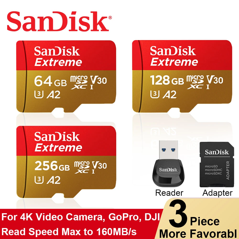 SanDisk Original Memory Card 128G A2 U3 Extreme microSDXC UHS I Cards 256G  512G USB3.0 Reader 4K Flash TF Card for Camera Drone|Micro SD Cards| -  AliExpress