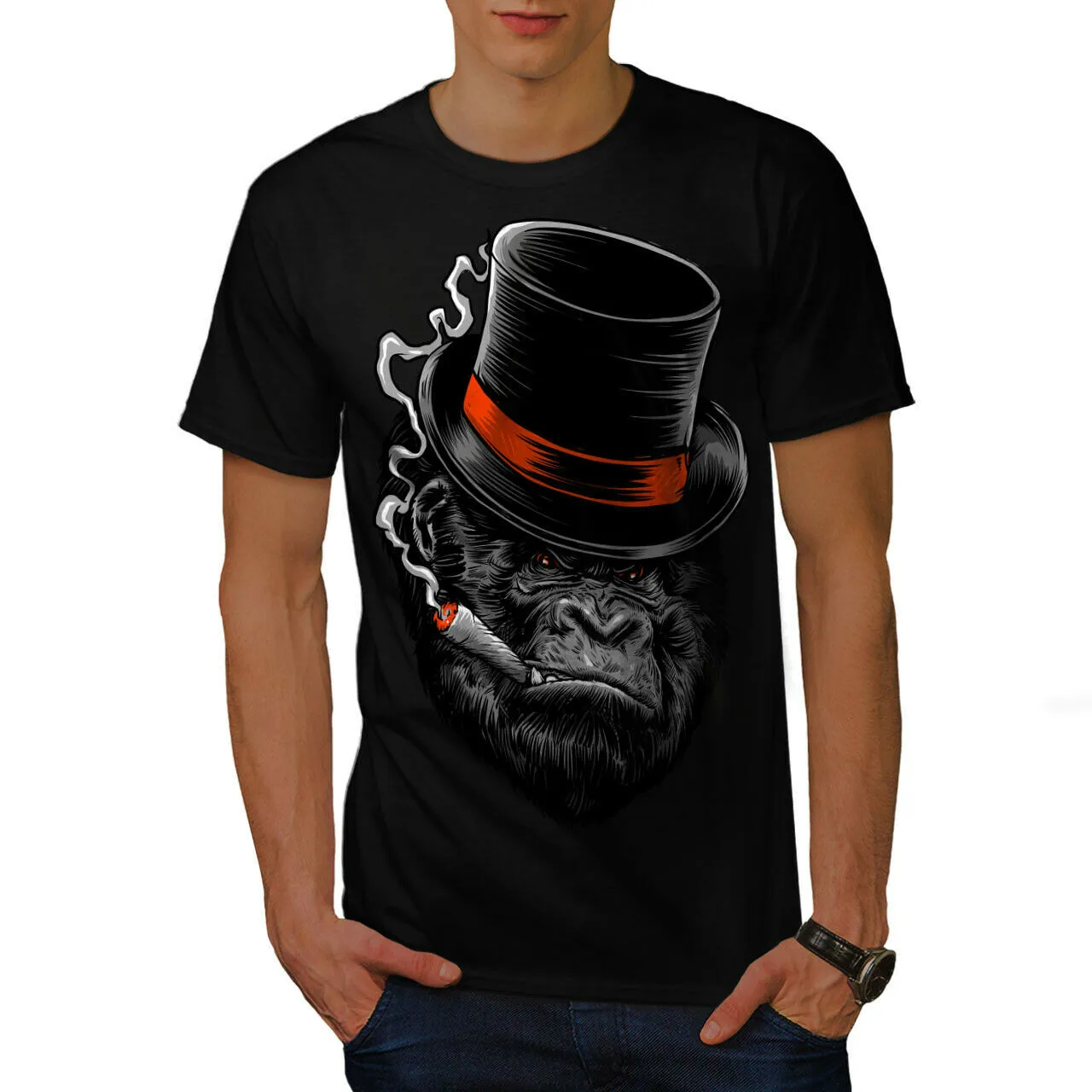 

Chimpanzee Ape Mafia Smoking Graphic Design Printed Men's T-Shirt. Summer Cotton Short Sleeve O-Neck Unisex T Shirt New S-3XL