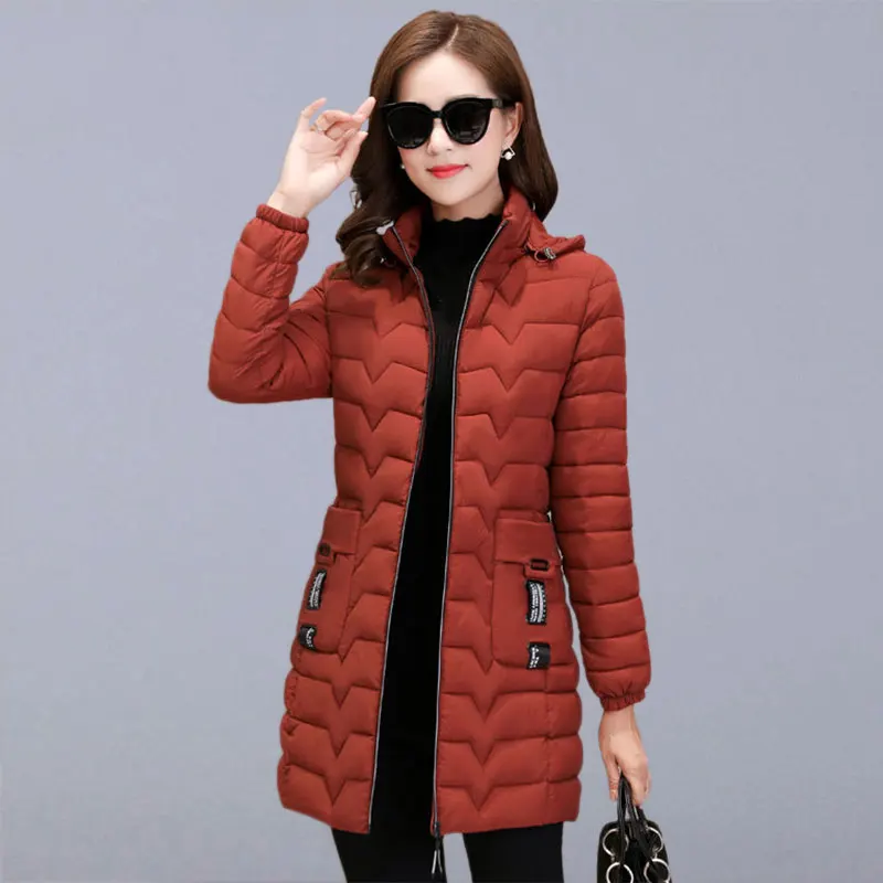 Женская теплая длинная куртка с капюшоном Повседневная приталенная парка из