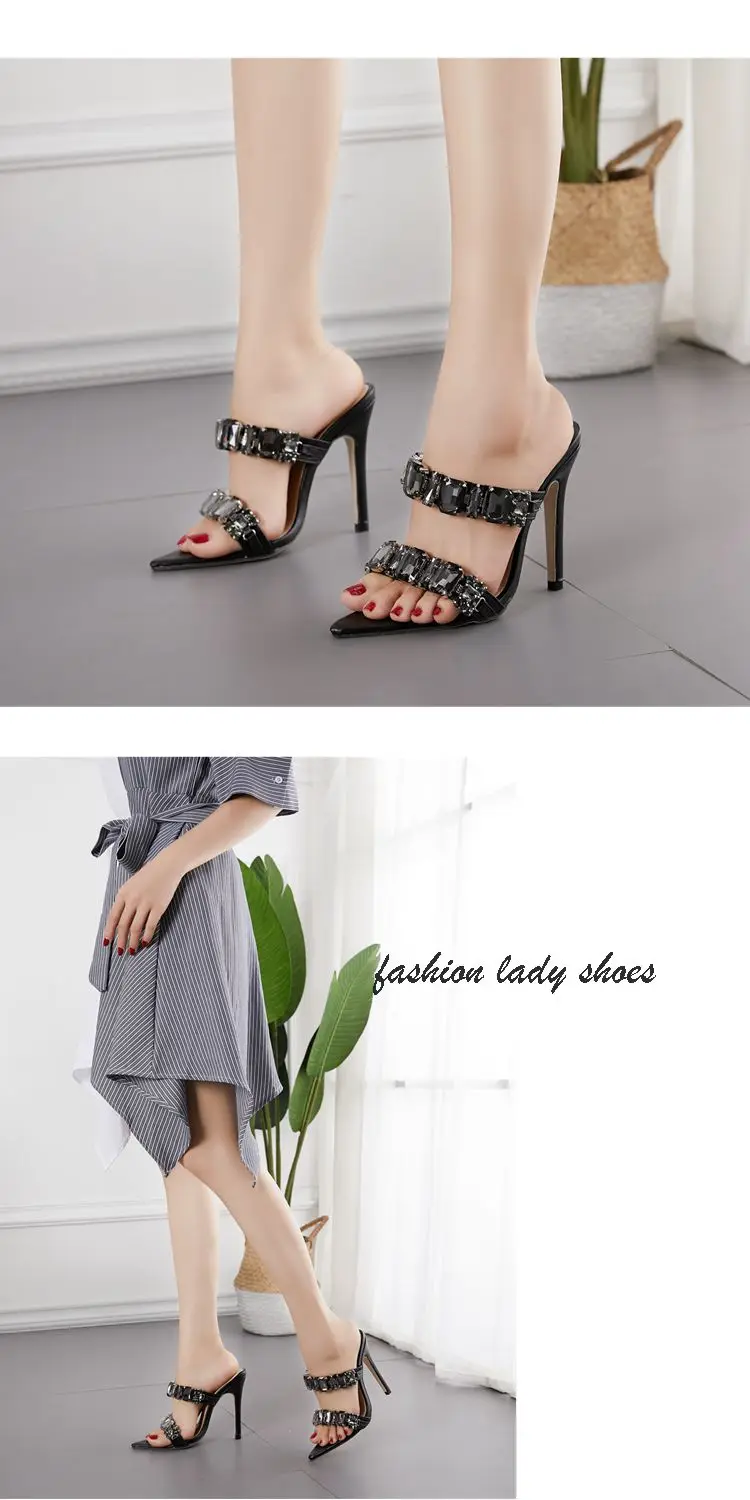 CJDLY/Женская обувь; босоножки со стразами; свадебные туфли на высоком каблуке; Цвет черный, розовый; шлепанцы с кристаллами; Туфли-лодочки; большой размер 43