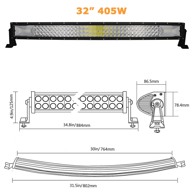 2" 32" 4" 52" 270W 405W 540W 675W изогнутый СВЕТОДИОДНЫЙ светильник бар Offroad светодиодный бар комбо балка 9v 30v для 4x4 4WD внедорожный грузовых автомобилей