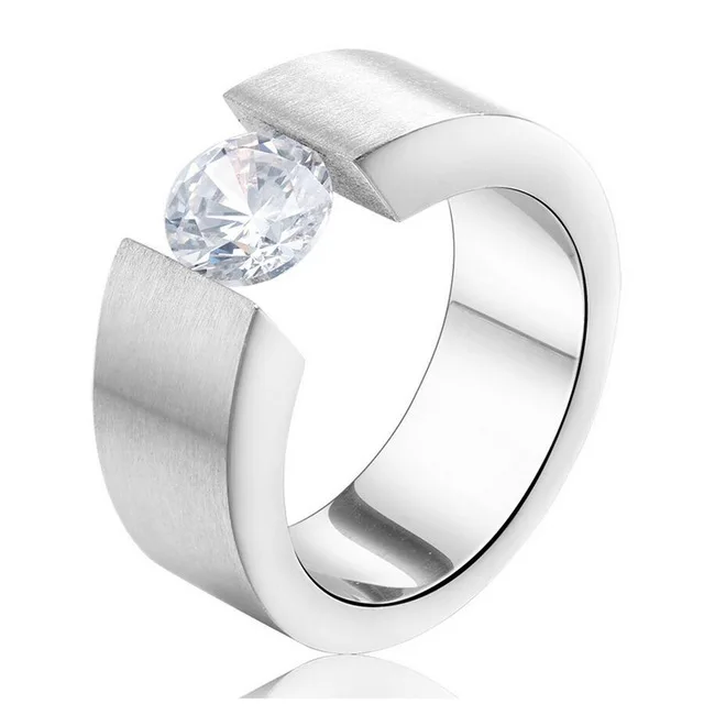 Silver ring Модный, ювелирный набор, Натяжное кольцо с круглым кристаллом, вечерние кольца из нержавеющей стали, черные, серебряные, золотые кольца для мужчин и женщин - Цвет основного камня: Silver ring