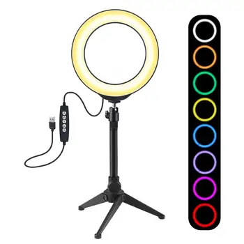 

PULUZ PKT3048 RGBW 8 Color 16cm 6.2 Inch LED Video Ring Light with Tripod Stand for Youtube Tik Tok Live Streaming Flashes Stand