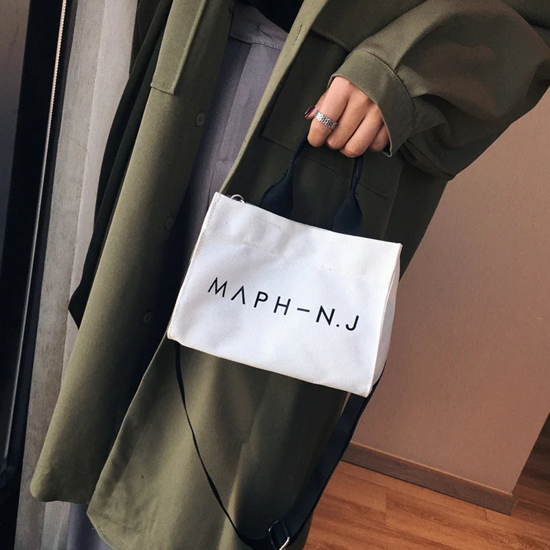 

New Style Ladies Canvas Handbag Simple Letter Printed Shoulder Crossbody Bag with Removable Strap