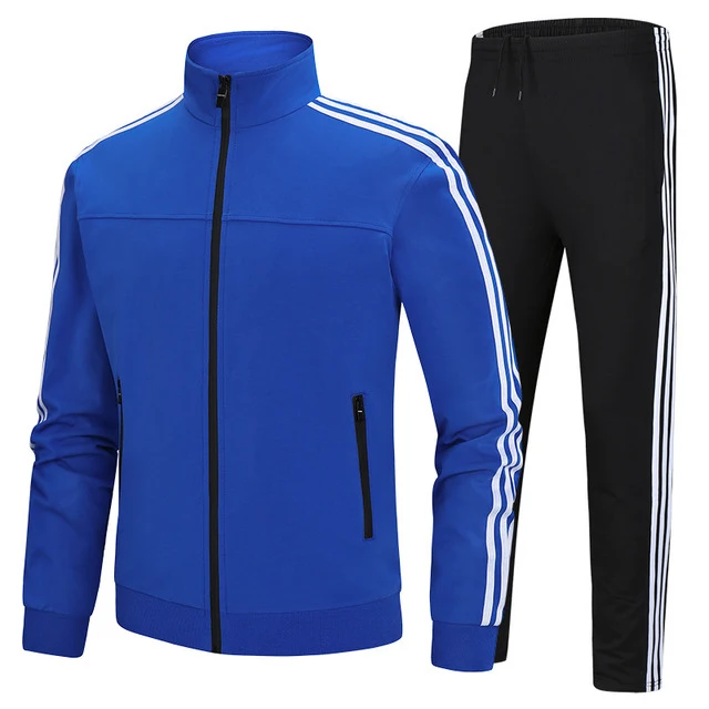 2 Pcs/Set Winter Mens Workout Sports Suit Man Zipper Coat Fishing Jerseys Male Sportswear Jogging Long Sleeve Running Tracksuit - Цвет: Dark Blue