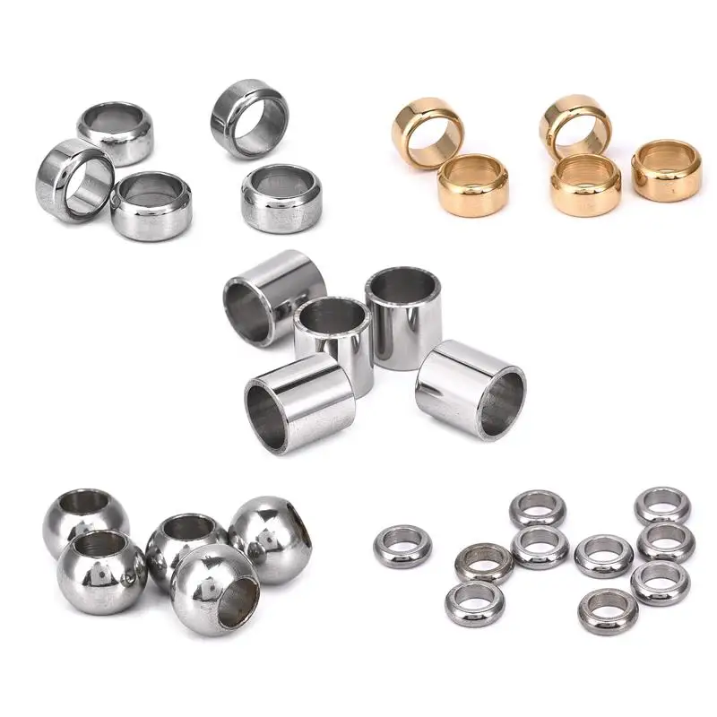 Золото/серебро Цвет 6/8 мм цилиндрический Глянцевая в виде бус подходящие браслет Нержавеющая сталь аксессуары с декоративными пряжками, для изготовления украшений своими руками, для изготовления ювелирных изделий