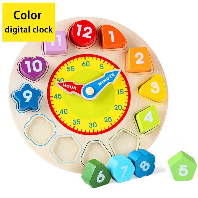 Brinquedos para Crianças Cor de Madeira Relógio Digital Brinquedo Educacional Bloco Construção Bebê Aprendizagem Precoce