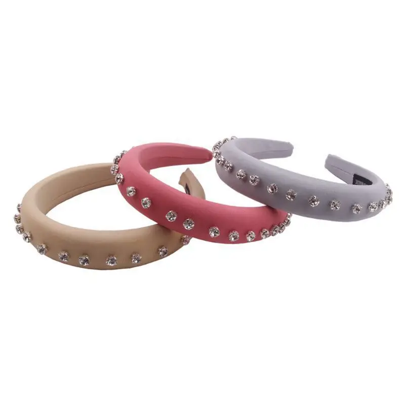 

Punk Rock Vintage Wide Headband Women Thicken Sponge Padded Hair Hoop Luxury Glitter Rhinestone Beaded Banquet Party Headpiece
