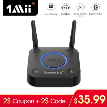 

1Mii B06TX Bluetooth 5.0 Transmitter Audio aptX LL HD Music 30m Long Range Dual Link Bluetooth aux Adapter for Headset Speaker