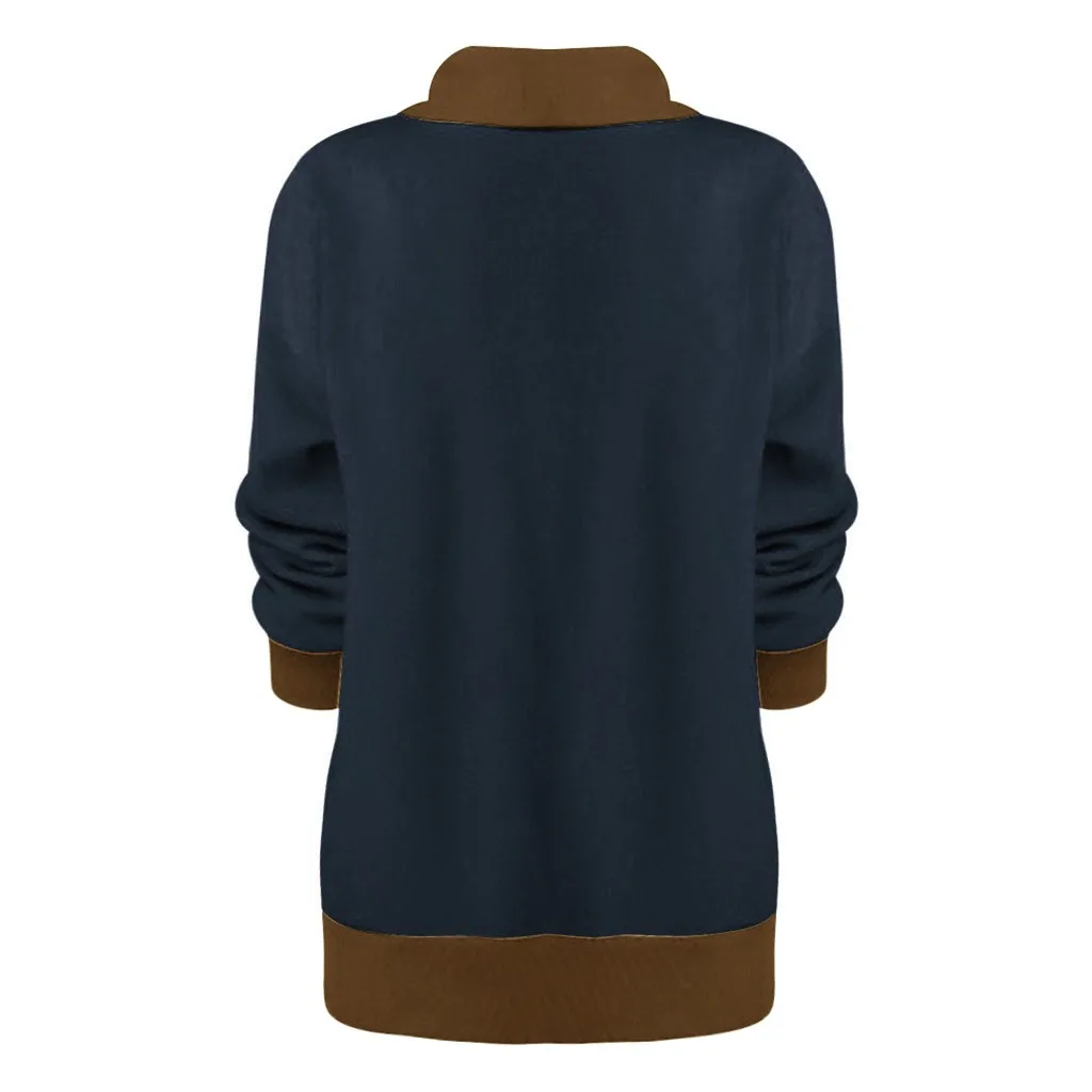 Autumn Sweatshirt Female Fashion Women Button Splice Print Long Sleeve O-Neck Sweatshirt Plus Size L-5XL sudadera mujer