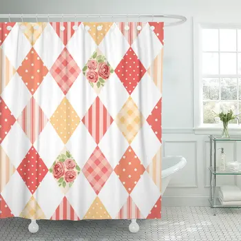 

Cute Vintage Pattern As Patchwork in Shabby Chic Curtains Shower Curtain Polyester 60 x 72 inches Set with Hooks