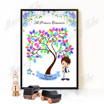 

Personalized Mi Primera Comunión Guestbook Custom Theme Name Date Fingerprint DIY Canvas For Kids First Holy Communion Souvenir