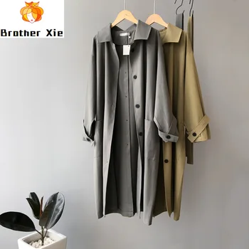 

Autumn 2020 New Women Long Trench Coat Turn Down Collar Women Long Sleeve Trench Coat With Belt Casaco Feminino Loose Women Coat
