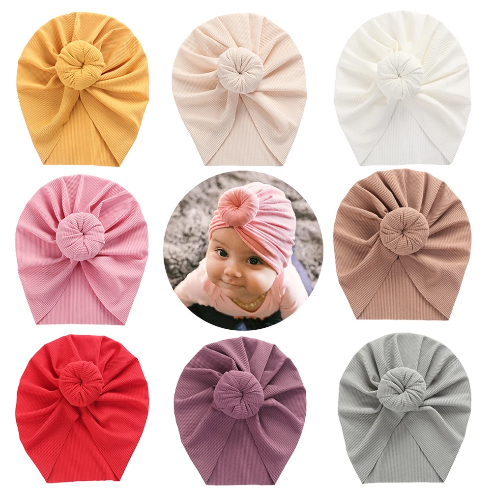 Baby Solid Ribbed Topknot Hat Kids Donut Ball Cap Newborn Girls Photography Props Spring Autumn Modis Beanie Turban Infant